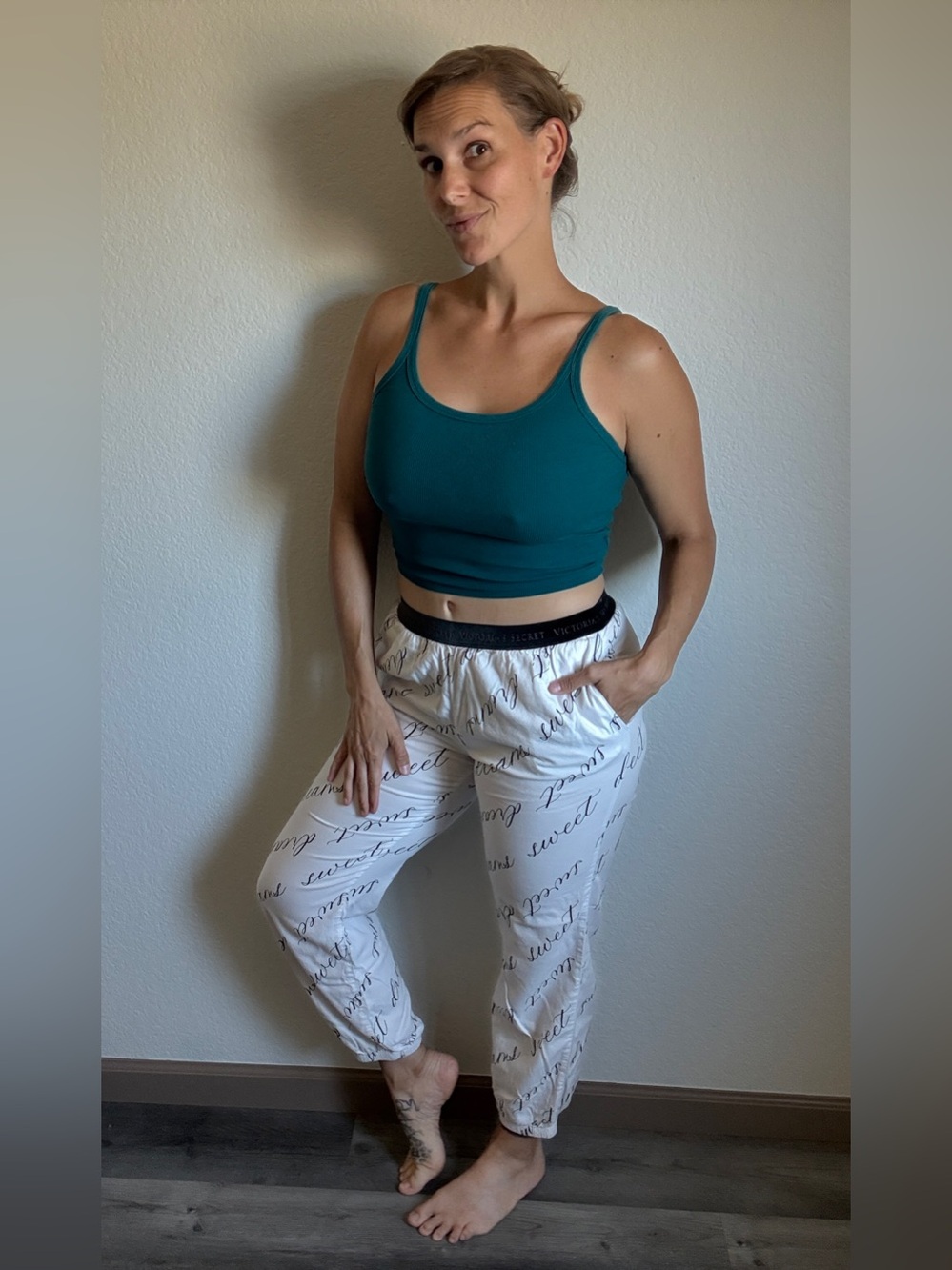 Victoria’s Secret Pajama Pants White Black Sweet Dreams Velvet Waistband